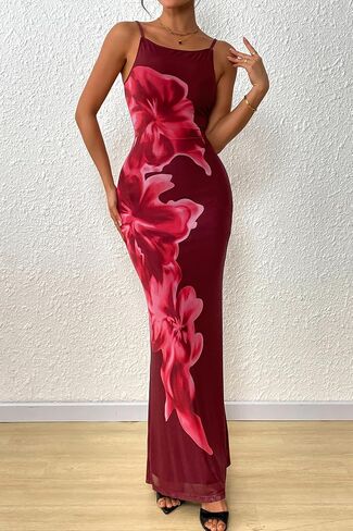 Prettygarden نساء الفساتين الصيفية 2025 الأنيقة السباغيتي الأشرطة المسائية ثوب الأزهار podycon maxi mesh sundress in Kuwait
