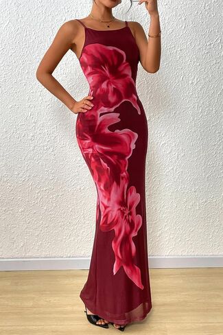 Prettygarden نساء الفساتين الصيفية 2025 الأنيقة السباغيتي الأشرطة المسائية ثوب الأزهار podycon maxi mesh sundress in Kuwait
