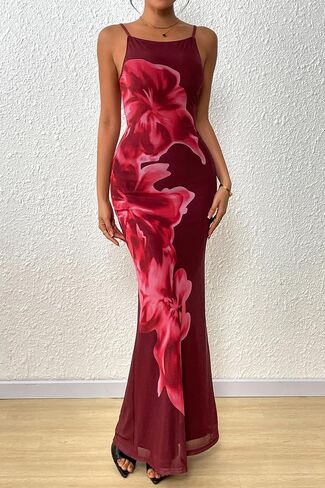 Prettygarden نساء الفساتين الصيفية 2025 الأنيقة السباغيتي الأشرطة المسائية ثوب الأزهار podycon maxi mesh sundress in Kuwait