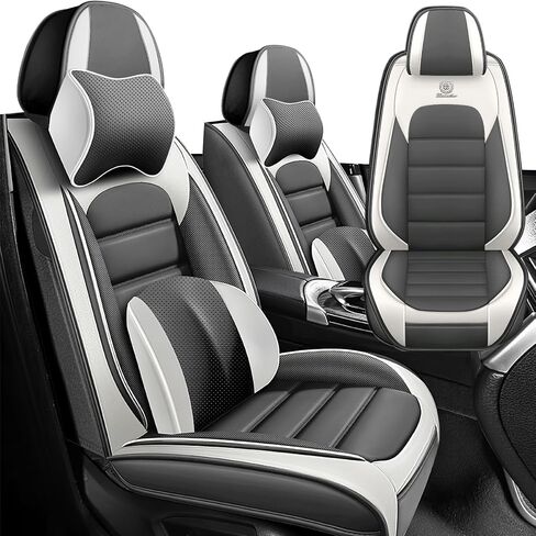 Car Seat Covers for Hyundai Tucson 2005-2025,Waterproof Soft Breathable PU Leather Seat Cover with Storage Pockets(Gray&White,Front Set) in Kuwait