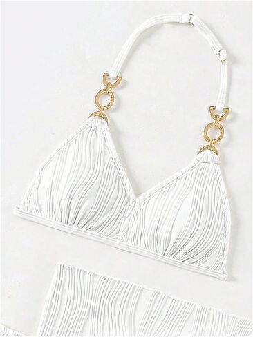SweatyRocks Girl's 3 Piece Swimsuit Textured Halter Bikini Set with Beach Cover Up Skirt Swimwear in Saudi Arabia
