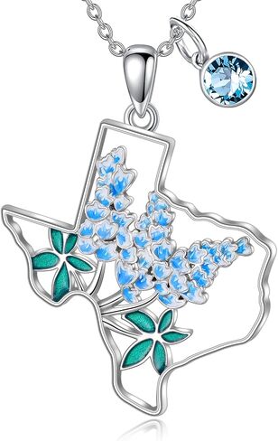 Texas Necklace 925 Sterling Silver Texas State Map Flag Pendant Hometown Bluebonnets Jewelry Texas Gifts for Women Love TX in Kuwait