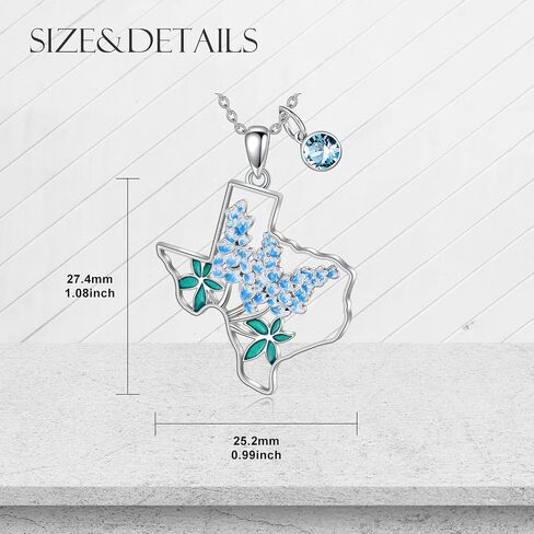 Texas Necklace 925 Sterling Silver Texas State Map Flag Pendant Hometown Bluebonnets Jewelry Texas Gifts for Women Love TX in Kuwait
