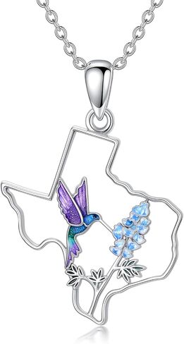 Texas Necklace 925 Sterling Silver Texas State Map Flag Pendant Hometown Bluebonnets Jewelry Texas Gifts for Women Love TX in Kuwait