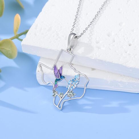 Texas Necklace 925 Sterling Silver Texas State Map Flag Pendant Hometown Bluebonnets Jewelry Texas Gifts for Women Love TX in Kuwait