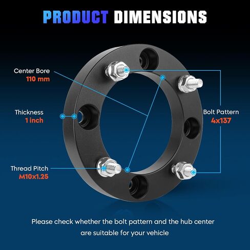 youxmoto 4x137 1 '' (25.4mm) فواصل ATV مناسبة مع Kawasaki Can-Am Bombardier Suzuki for Outlander Commander Renegade Mule Prairie ، 110 مم Bore 4 Lug 4/137 Wheel Adapters with 10x1.25 ، 4pcs ، 4pcs in Saudi Arabia