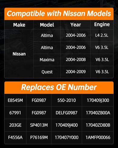 مجموعة وحدة مضخة الوقود الكهربائية OKLPF EN8545M متوافقة مع 2004 2005 2006 2007 2008 2009 NISSAN QUEST V6 3.5L ، 2004 2005 2006 NISSAN Altima L4 2.5L V6 in Kuwait