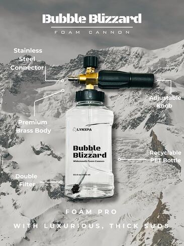 Bubble Blizzard Premium Foam Cannon للضغط الواسح ، وتصميم واضح شفاف واضح ، وزجاجة قابلة لإعادة التدوير بالكامل ، 1/4 بوصة QC ، 3300 رطل ، مثالية للسيارة والقوارب وغسل المنزل in Saudi Arabia