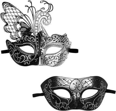 OIDEA Couples Masquerade Mask Set: Shiny Rhinestone Metal Butterfly Costume Ball Party Venetian Mardi Gras Mask in Kuwait