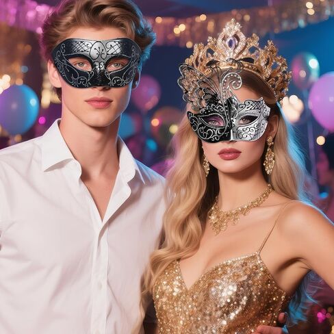 OIDEA Couples Masquerade Mask Set: Shiny Rhinestone Metal Butterfly Costume Ball Party Venetian Mardi Gras Mask in Kuwait