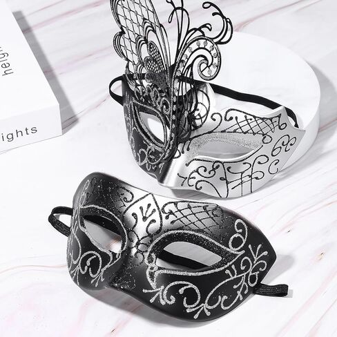 OIDEA Couples Masquerade Mask Set: Shiny Rhinestone Metal Butterfly Costume Ball Party Venetian Mardi Gras Mask in Kuwait