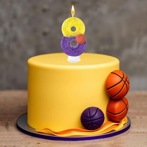 Hxouse Basketball رقم 8 شموع عيد ميلاد - شموع أعياد الميلاد الذهبية الأرجواني للكعك ، 8 شمعة لكرة السلة ، كعكة الكعكة ، هدايا ديكورات الحفلات الرياضية (رقم 8) in Saudi Arabia