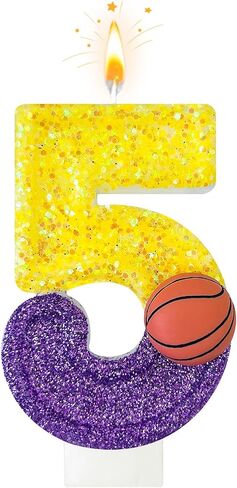 Hxouse Basketball رقم 8 شموع عيد ميلاد - شموع أعياد الميلاد الذهبية الأرجواني للكعك ، 8 شمعة لكرة السلة ، كعكة الكعكة ، هدايا ديكورات الحفلات الرياضية (رقم 8) in Saudi Arabia