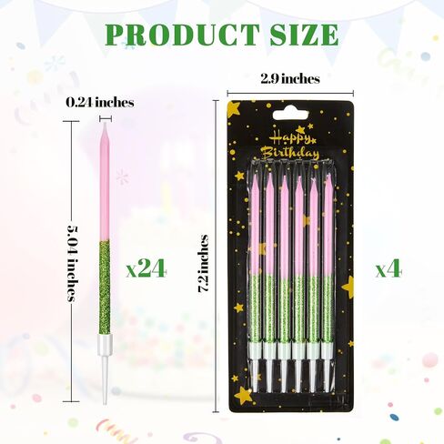 TaoBary 24 Pcs Green and Pink Birthday Candles for Cake, Witch Birthday Cake Candles, Glitter Sparkly, Cute Cupcake Topper for Witch Wedding Baby Shower Glitter Party Decorations in Saudi Arabia