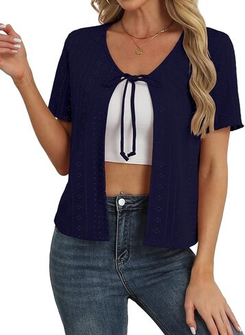 Womens Tie Front Cardigan Lightweight Short Sleeve Cardigans for Women Trendy in Kuwait