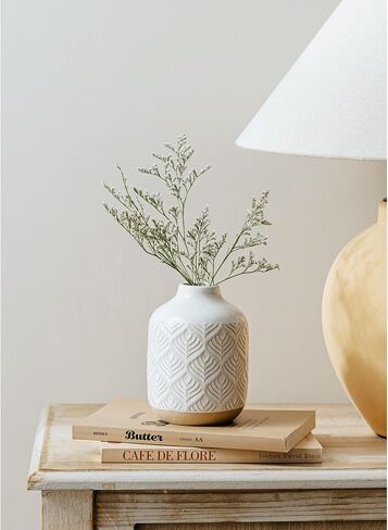 Small Boho Flower Vase for Decor, 5.3 Inch Vases for Centerpiece, Ceramic Vase for Rustic Farmhouse Decor, Bookshelf, Living Room, Table, Bedroom, Arctic White in Saudi Arabia