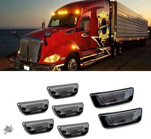 x xotic tech Cab Roof Top Clearance Marker LED Fender Side Marker Signal Light Lamps Assemblies, Compatible with Kenworth T680 2015-2017, T880 2015 (Amber Smoked Lens) in Saudi Arabia
