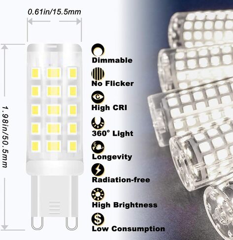 ALIDE G9 Led Bulbs Dimmable 3W Replace 20W 25W 30W Halogen Equivalent,2700K Soft Warm White, AC120V G9 Clear T4 Bi-pin Led Bulbs for Chandelier Pendant Wall Home Lighting,300LM,360 Deg,10Pack in Saudi Arabia