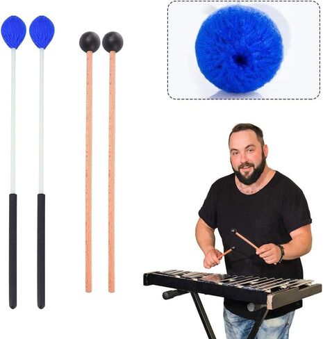 Marimba Mallets Glockenspiel Sticks 1 Pair Medium Hard Yarn Head Marimba Mallets,1 Pair Felt Head Timpani Mallet and 1 Pair Rubber Mallets Sticks for Percussion Bass Timpani Instrument Bell in Saudi Arabia