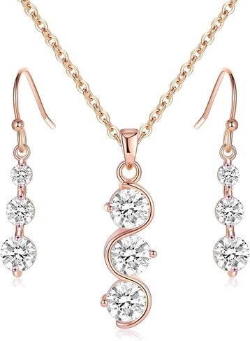 Bridesmaid Jewelry Set Gift for Women 18K Gold or Rose Gold or Silver Plated Necklace Earring Set for Wedding in Kuwait