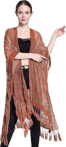 سترة نسائية طويلة من WeHello مخملية كيمونو تغطي بشرابة لونار روك in Kuwait
