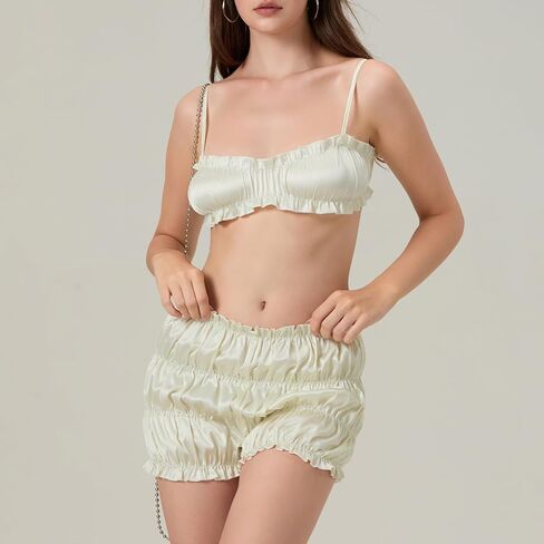 Women Leopard lingerie Pajama Set Sexy Frill Trimmed Bra Ruched Lolita Bloomers Pj Shorts Babydoll Sleepwear in Kuwait