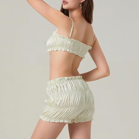 Women Leopard lingerie Pajama Set Sexy Frill Trimmed Bra Ruched Lolita Bloomers Pj Shorts Babydoll Sleepwear in Kuwait