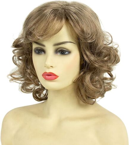 المستعارين الفضي الأبيض القصيرة المجعد للنساء مقاومة للحرارة الشعر الاصطناعي موجة شعر مستعار للسيدة العجوز السيدة كلوز شعر مستعار (أبيض) in Kuwait