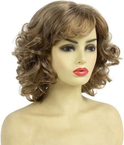 المستعارين الفضي الأبيض القصيرة المجعد للنساء مقاومة للحرارة الشعر الاصطناعي موجة شعر مستعار للسيدة العجوز السيدة كلوز شعر مستعار (أبيض) in Kuwait