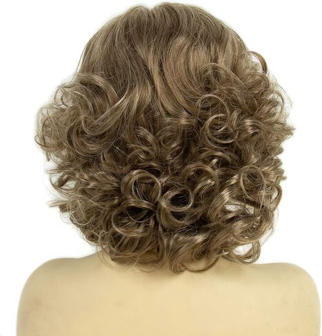 المستعارين الفضي الأبيض القصيرة المجعد للنساء مقاومة للحرارة الشعر الاصطناعي موجة شعر مستعار للسيدة العجوز السيدة كلوز شعر مستعار (أبيض) in Kuwait