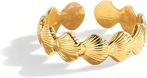 HUASAI Gold Seashell Starfish Shell Ring Dainty Beachy Statement Rings for Women Non Tarnish Summer Jewelry for Women Beach Accessories Vacation Party Summer Stuff in Saudi Arabia