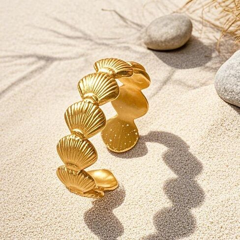 HUASAI Gold Seashell Starfish Shell Ring Dainty Beachy Statement Rings for Women Non Tarnish Summer Jewelry for Women Beach Accessories Vacation Party Summer Stuff in Saudi Arabia