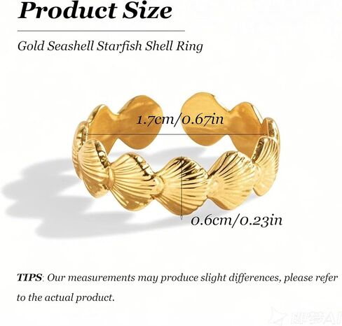 HUASAI Gold Seashell Starfish Shell Ring Dainty Beachy Statement Rings for Women Non Tarnish Summer Jewelry for Women Beach Accessories Vacation Party Summer Stuff in Saudi Arabia