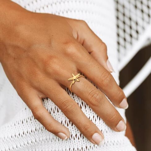 Huasai Gold Seashell Starfish Shell Ring Ring Dainty Beachy Rings للنساء المجوهرات الصيفية غير المشوهة للنساء شاطئية الإكسسوارات الحفلات الصيفية in Kuwait