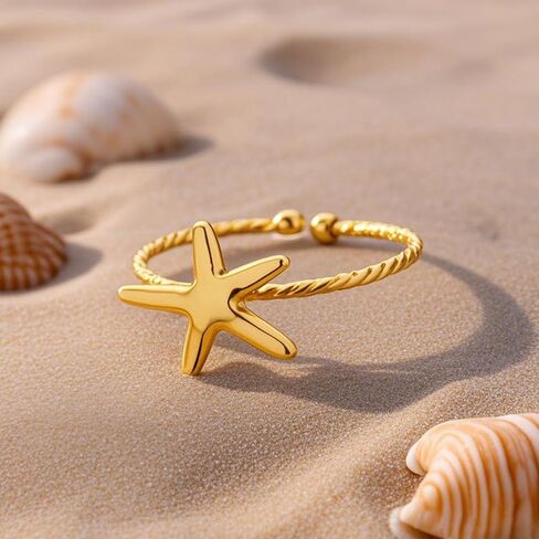 Huasai Gold Seashell Starfish Shell Ring Ring Dainty Beachy Rings للنساء المجوهرات الصيفية غير المشوهة للنساء شاطئية الإكسسوارات الحفلات الصيفية in Kuwait