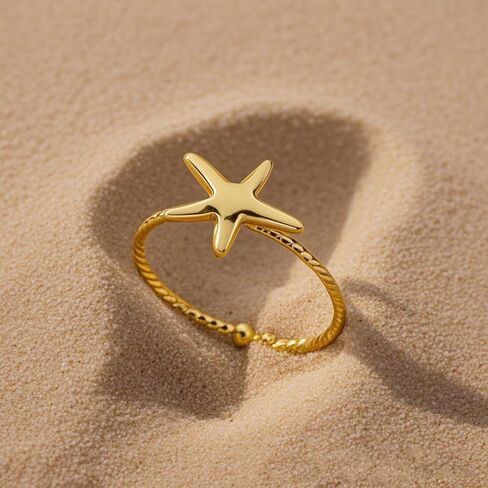 Huasai Gold Seashell Starfish Shell Ring Ring Dainty Beachy Rings للنساء المجوهرات الصيفية غير المشوهة للنساء شاطئية الإكسسوارات الحفلات الصيفية in Kuwait