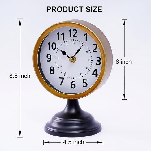Vintage Metal Desk Clock with Wooden Base, Decorative Table Clock for Living Room, Silent Mantel Clocks Farmhouse Shelf Decor Battery Operated, 10 x 8 x 4.5 Inches, Black in Saudi Arabia