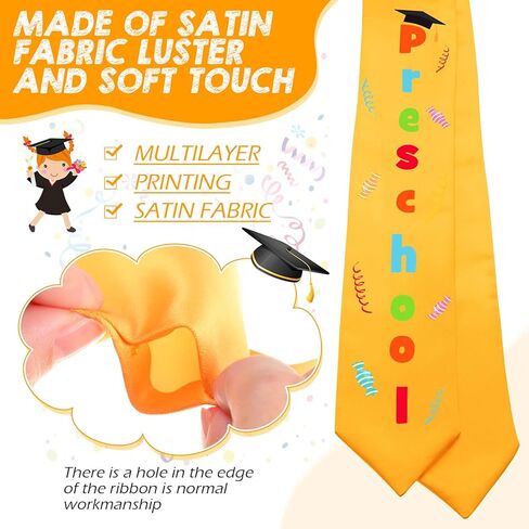 2 Pieces Yellow Kindergarten Graduation Stole 2025 Kids Graduation Sash Grad Classroom Party Favors Class of 2025 Graduate Gift in Kuwait