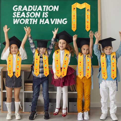 2 Pieces Yellow Kindergarten Graduation Stole 2025 Kids Graduation Sash Grad Classroom Party Favors Class of 2025 Graduate Gift in Kuwait