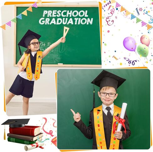 2 Pieces Yellow Kindergarten Graduation Stole 2025 Kids Graduation Sash Grad Classroom Party Favors Class of 2025 Graduate Gift in Kuwait