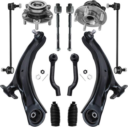 Detroit Axle-12pc مجموعة التعليق الواجهة الأمامية للفترة 2008-2013 Nissan Rogue ، 2014-2015 Rogue Select ، 2 Wheel Bearing Arms 2 Lower Control Arms 2 Sway Bars 4 Outer Inner Tie Rods 2 Boots Poots in Saudi Arabia