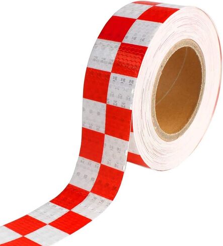 onerbuy مقاومة للماء العاكس الشريط السلامة المخاطر تحذير التحذير ملصق تحذير عالية الرؤية لفة عاكس لاصق قوي للسيارات والشاحنات والمقطورات و 6 م/20 قدم والأحمر والأبيض in Kuwait