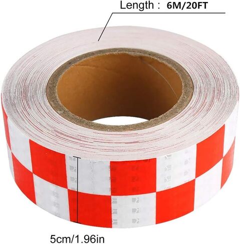 onerbuy مقاومة للماء العاكس الشريط السلامة المخاطر تحذير التحذير ملصق تحذير عالية الرؤية لفة عاكس لاصق قوي للسيارات والشاحنات والمقطورات و 6 م/20 قدم والأحمر والأبيض in Kuwait