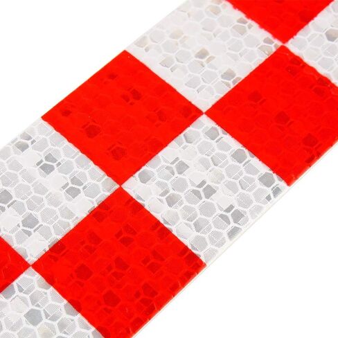 onerbuy مقاومة للماء العاكس الشريط السلامة المخاطر تحذير التحذير ملصق تحذير عالية الرؤية لفة عاكس لاصق قوي للسيارات والشاحنات والمقطورات و 6 م/20 قدم والأحمر والأبيض in Kuwait