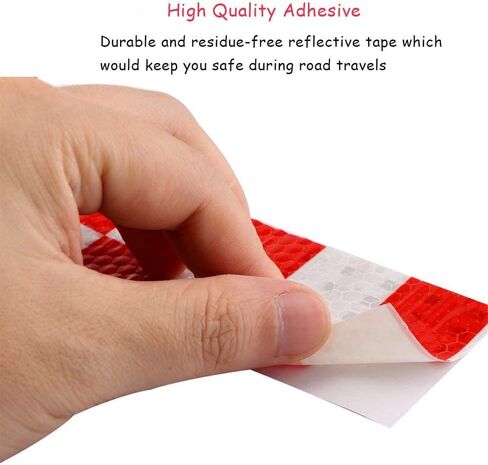 onerbuy مقاومة للماء العاكس الشريط السلامة المخاطر تحذير التحذير ملصق تحذير عالية الرؤية لفة عاكس لاصق قوي للسيارات والشاحنات والمقطورات و 6 م/20 قدم والأحمر والأبيض in Kuwait