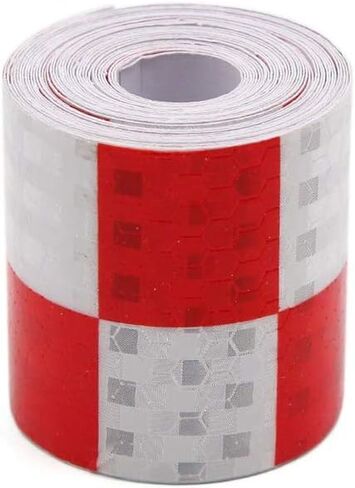 onerbuy مقاومة للماء العاكس الشريط السلامة المخاطر تحذير التحذير ملصق تحذير عالية الرؤية لفة عاكس لاصق قوي للسيارات والشاحنات والمقطورات و 6 م/20 قدم والأحمر والأبيض in Kuwait