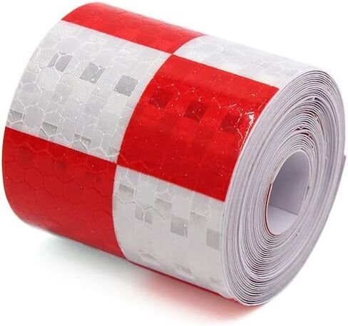 onerbuy مقاومة للماء العاكس الشريط السلامة المخاطر تحذير التحذير ملصق تحذير عالية الرؤية لفة عاكس لاصق قوي للسيارات والشاحنات والمقطورات و 6 م/20 قدم والأحمر والأبيض in Kuwait