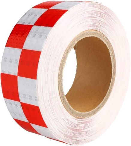 onerbuy مقاومة للماء العاكس الشريط السلامة المخاطر تحذير التحذير ملصق تحذير عالية الرؤية لفة عاكس لاصق قوي للسيارات والشاحنات والمقطورات و 6 م/20 قدم والأحمر والأبيض in Kuwait