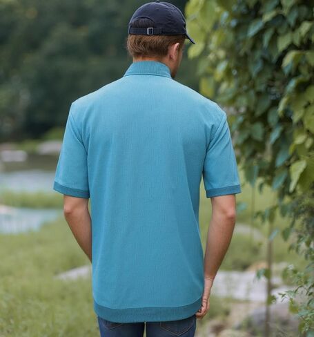 Men Blue Sleeve Blocky Costume Classic Style Pullover Semi-high V-neck Collar Shirts for Adult Men in Saudi Arabia