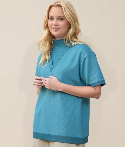 Men Blue Sleeve Blocky Costume Classic Style Pullover Semi-high V-neck Collar Shirts for Adult Men in Saudi Arabia